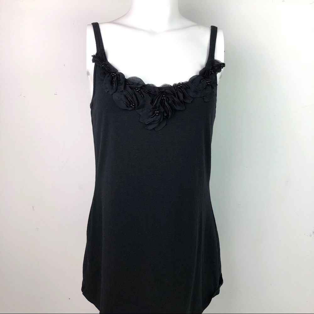 New York & Company Black Beaded Tank Top